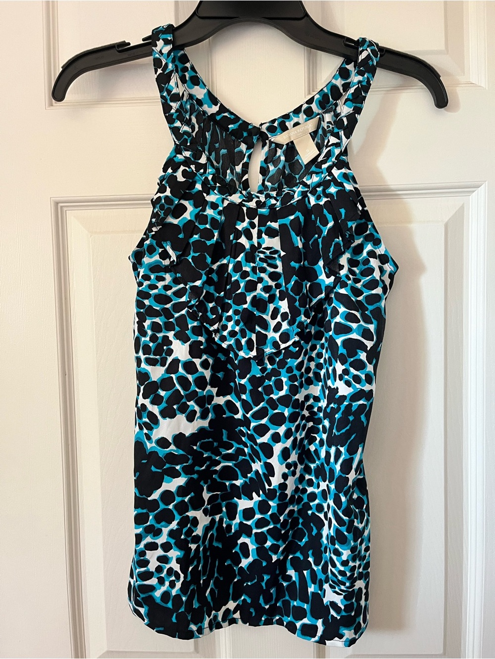 banana republic teal, black and white animal print halter top
